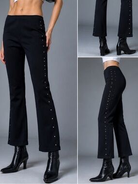 Y2K Vintage Rave City Black Studded sides stretchy pull-on boot cut Pants, M